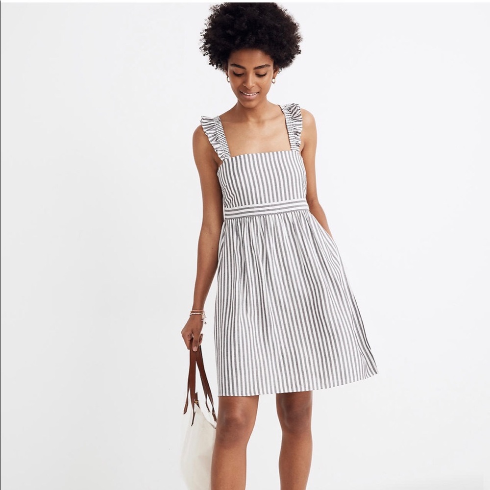 Madewell Striped Ruffle-Strap Empire Dress